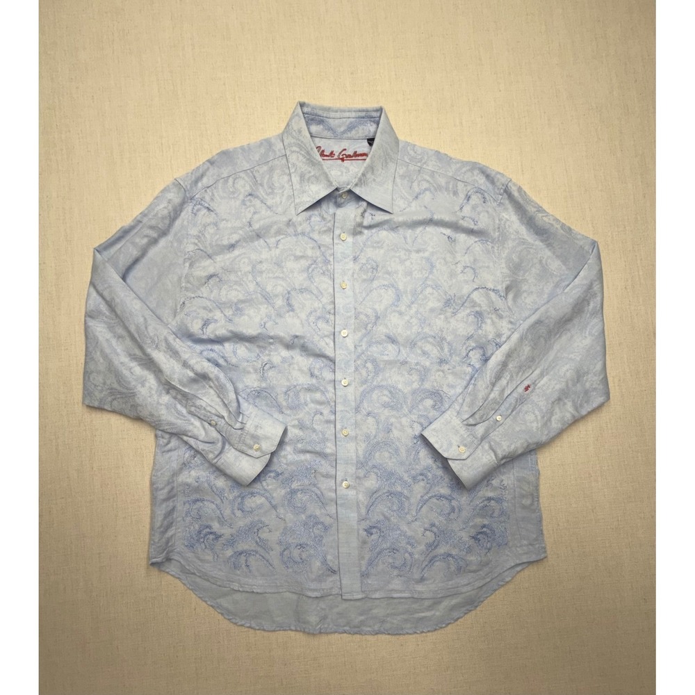 Robert Graham Mens 3XL Blue Paisley Linen Cotton Long Sleeve Button Down Shirt